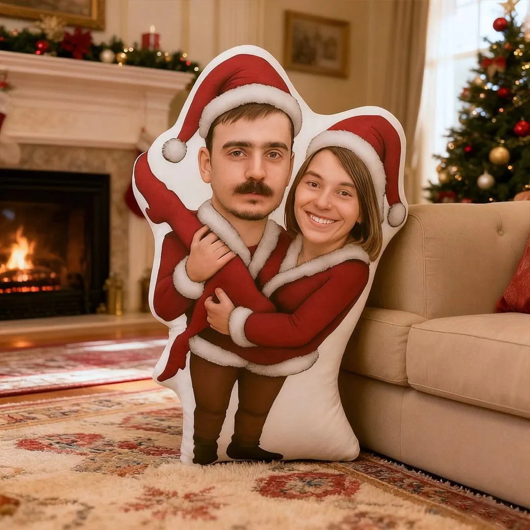 Custom Christmas Couple Pillow, Personalized Face Pillow, Funny Elf Santa Claus Body Cushion, Holiday Gift for Him Her, Xmas Decor