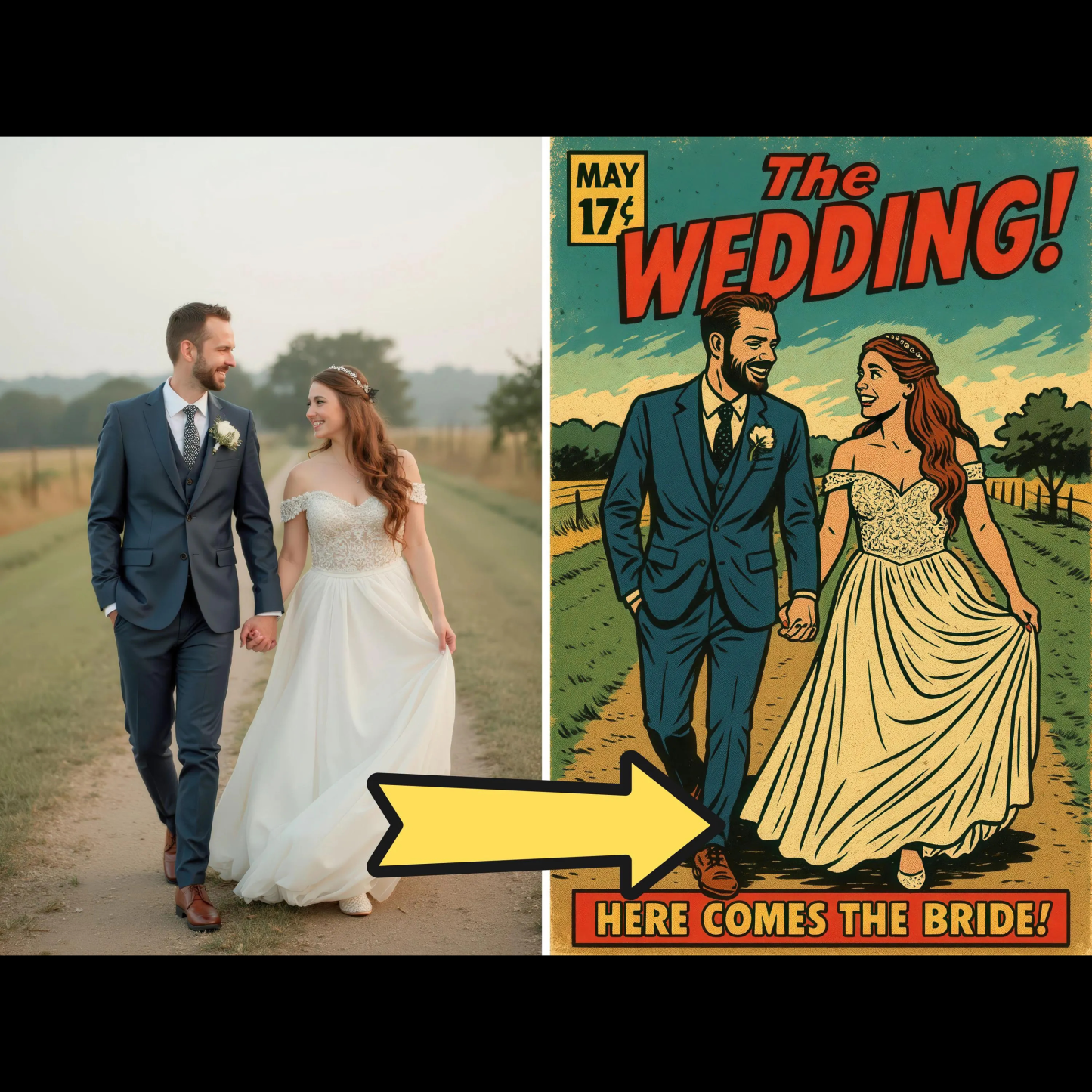 Custom Comic Book Cover Wedding Retro Portrait | Canvas Wall Art | Vintage Retro Wedding Keepsake from Your Special Day | Romantic Gift for Newlyweds