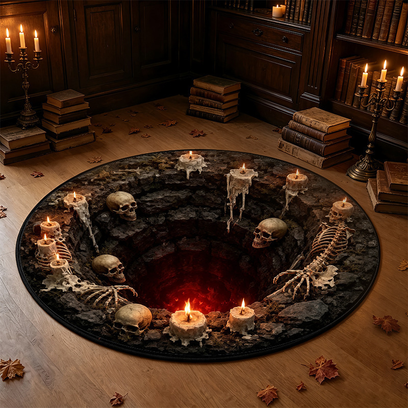 3D Optical Illusion Halloween Rug – Spooky Bottomless Hole Non-Slip Area Rug for Living Room, Entryway & Holiday Decor - mysiliconefoodbag