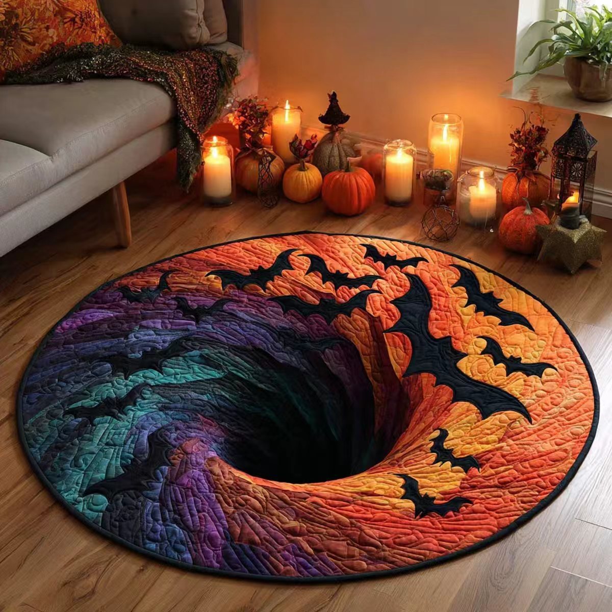 3D Optical Illusion Halloween Rug – Spooky Bottomless Hole Non-Slip Area Rug for Living Room, Entryway & Holiday Decor - mysiliconefoodbag