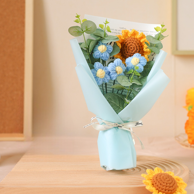 Crochet Flowers Crocheted Sunflower Handmade Rose Flowers Knitted Flowers Bouquet Anniversary Gift for Her