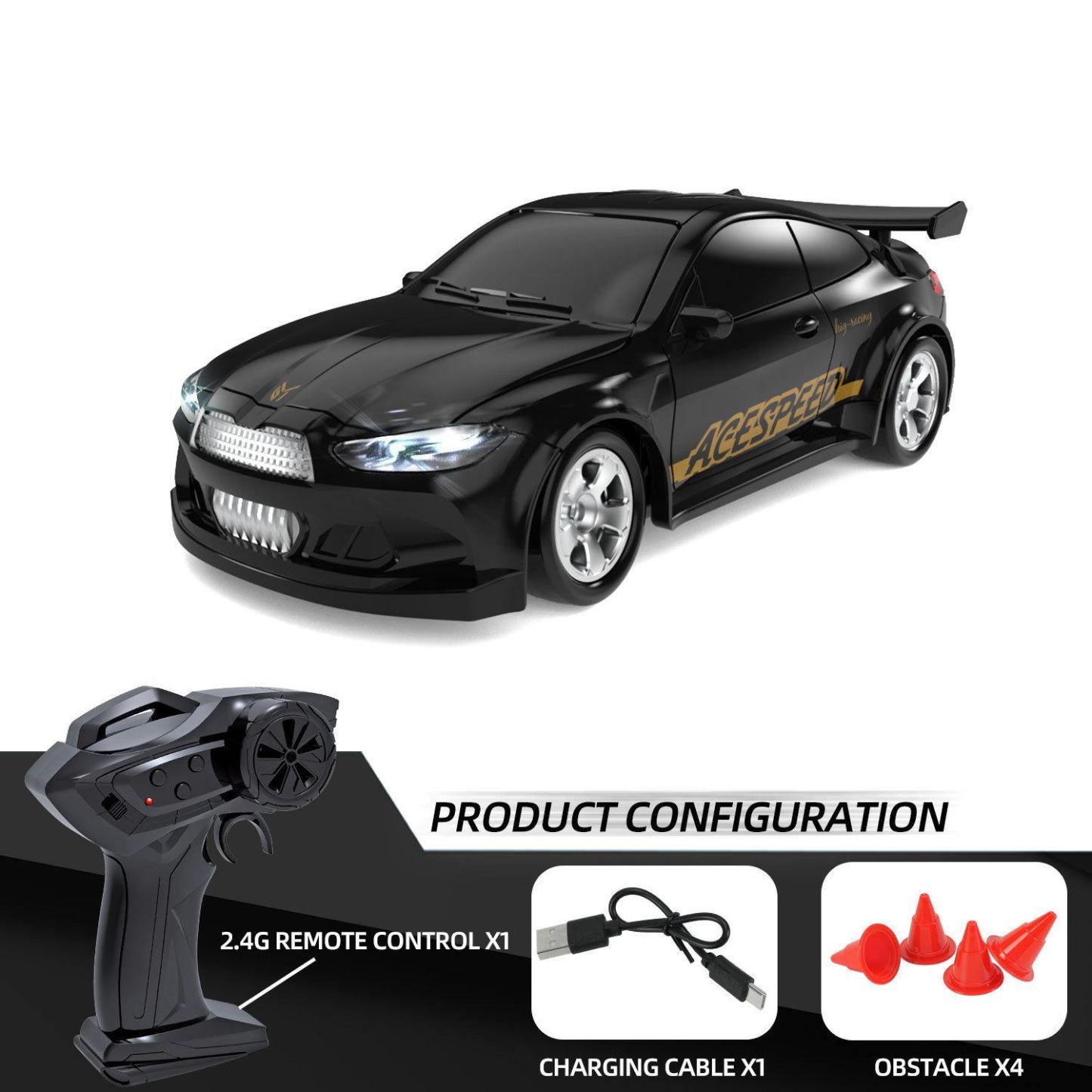 1/64 Scale RC Car, 2.4G Proportional Control 4WD RC Drift Car with LED Light & Hollow Cup Motor, Portable Mini Remote Toy for Adults