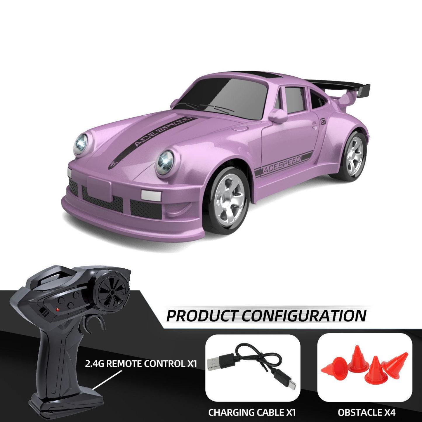 1/64 Scale RC Car, 2.4G Proportional Control 4WD RC Drift Car with LED Light & Hollow Cup Motor, Portable Mini Remote Toy for Adults