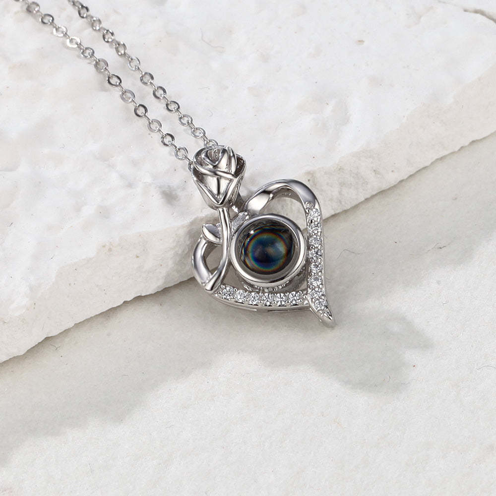 Custom Projection Necklace Rose Heart Photo Necklace for Her - mycustomtirecover