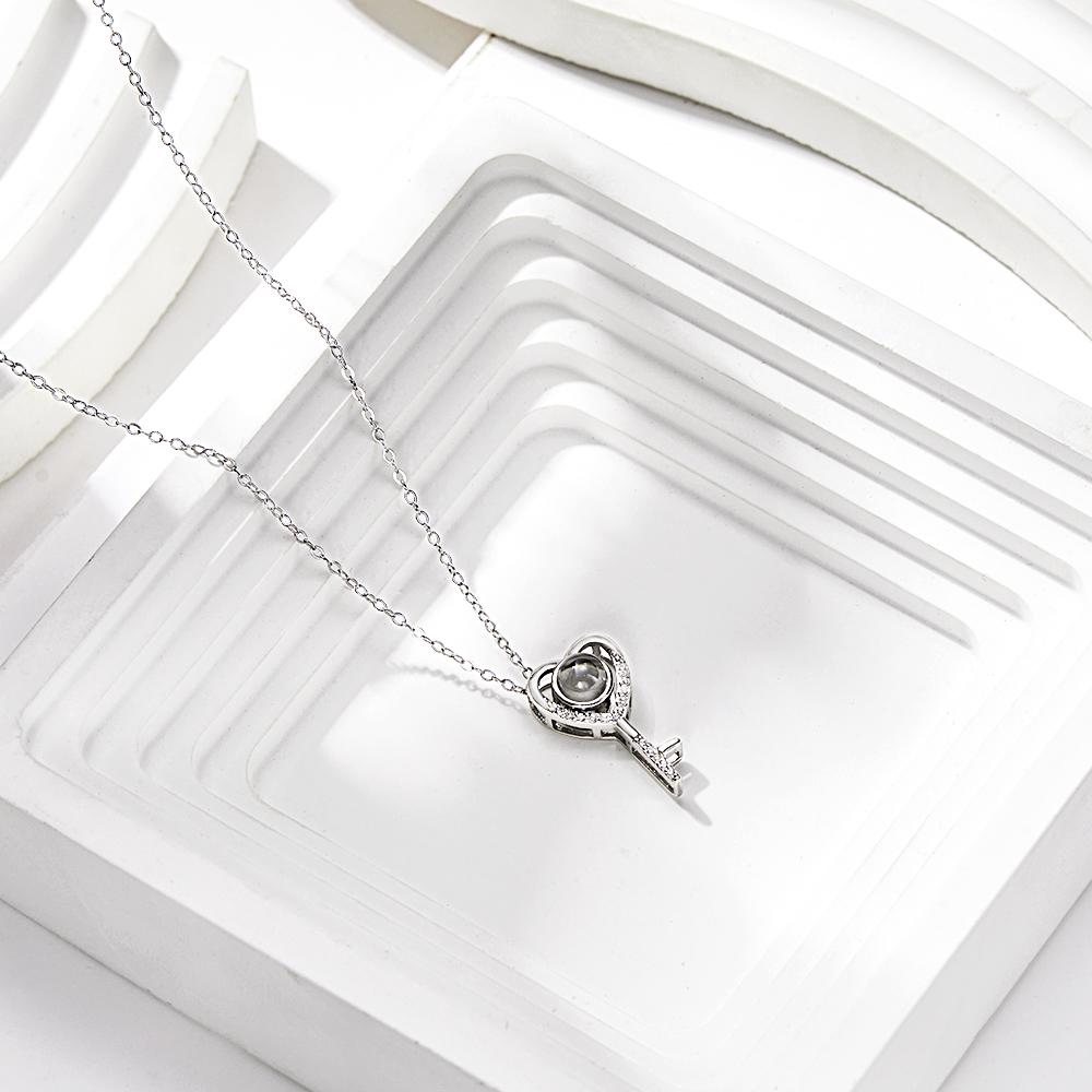 Personalized Photo Projection Necklace Love Key Necklace Valentine's Day Gift