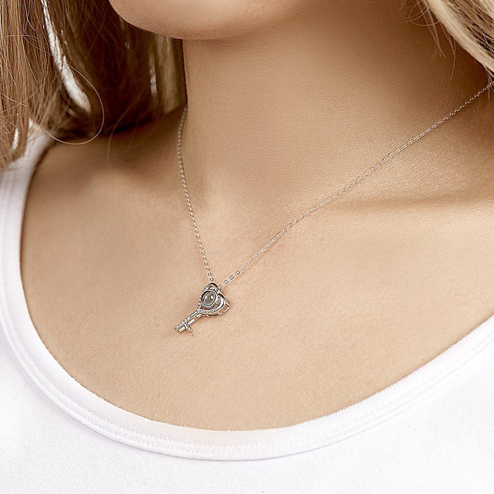Personalized Photo Projection Necklace Love Key Necklace Valentine's Day Gift - MyFaceTshirt