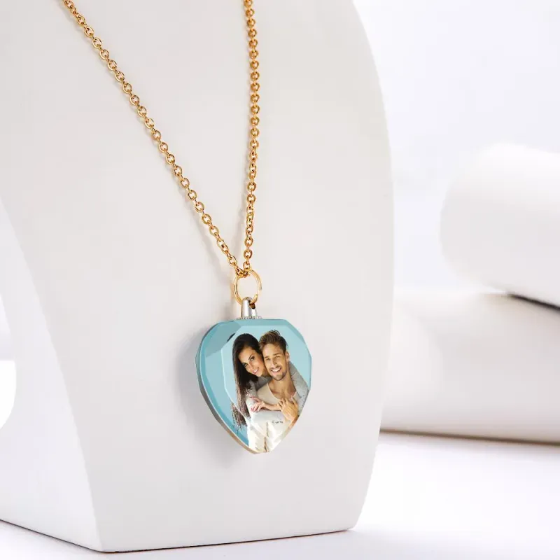 Custom Photo Heart Shaped Crystal Necklace Personalized Charm Pendant Couple's Valentine's Day Gifts