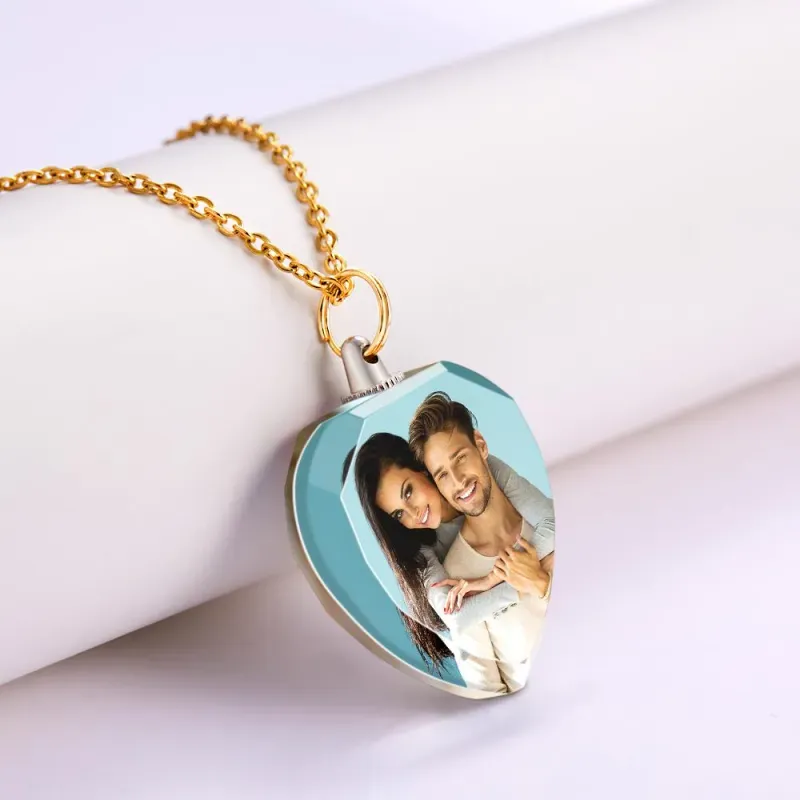Custom Photo Heart Shaped Crystal Necklace Personalized Charm Pendant Couple's Valentine's Day Gifts