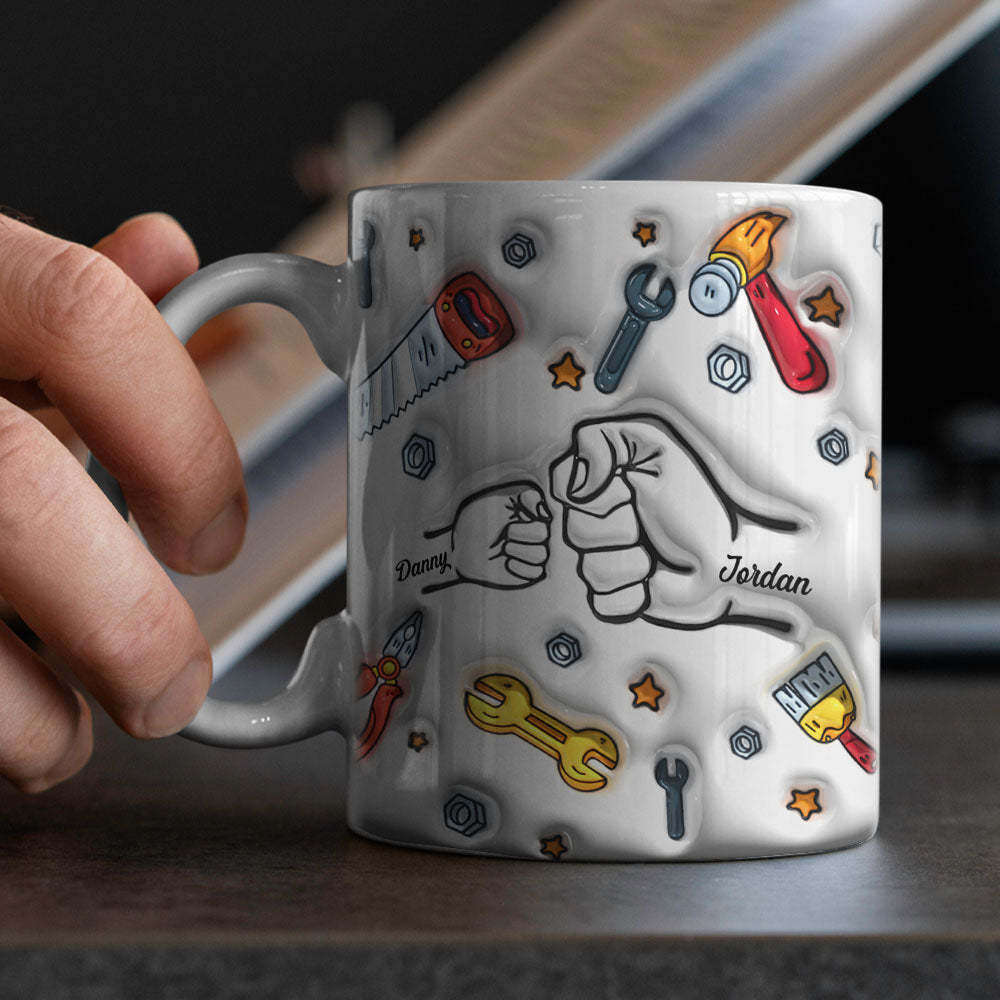 Father's Day Gifts Personalized Names Custom 3D Inflated Effect Printed Mug 1-6 Kids - mysiliconefoodbag