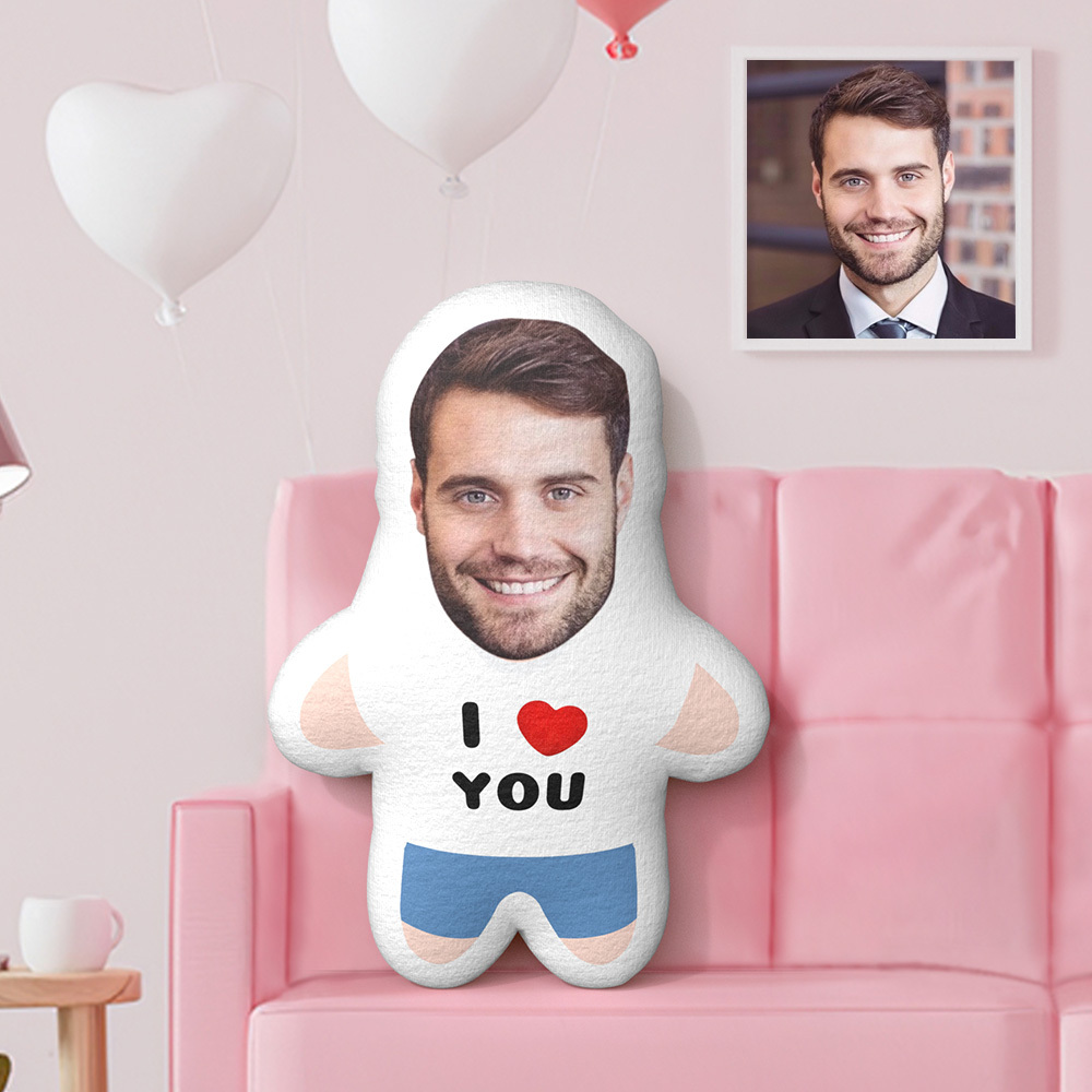 Custom Body Pillow I LOVE YOU Minime Throw Pillow Custom Face Teddy Personalized Photo Minime Pillow Valentine's Day Gifts