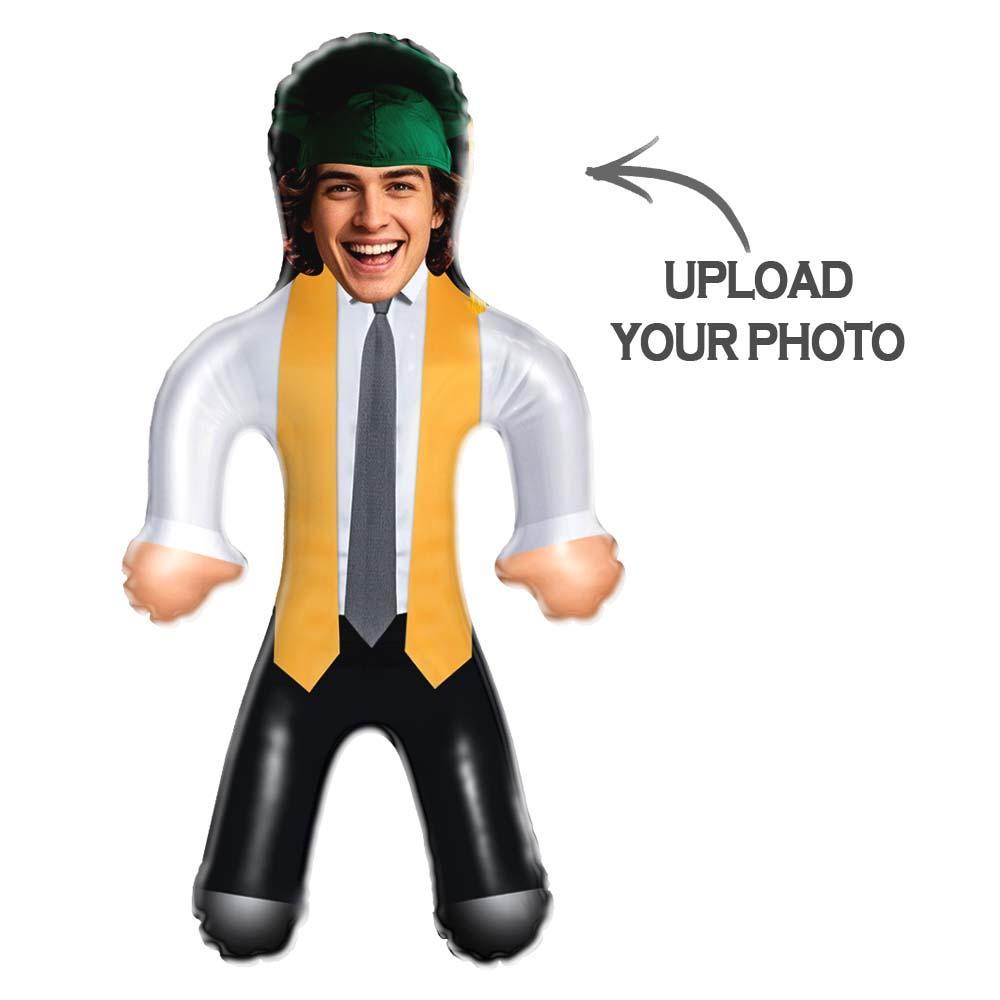 Custom Graduation Doll with Face Green Cap & Gold Trim Outfit Face Air Minime Doll - mysiliconefoodbag