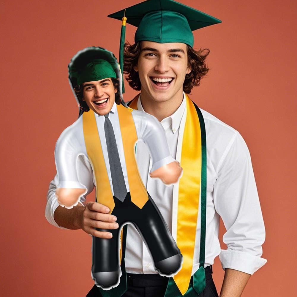 Custom Graduation Doll with Face Green Cap & Gold Trim Outfit Face Air Minime Doll - mysiliconefoodbag