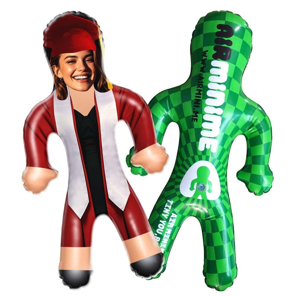 Custom Inflatable Doll Red Gown & Pirate Hat Style Graduation Personalized Face Air Minime Doll - mysiliconefoodbag