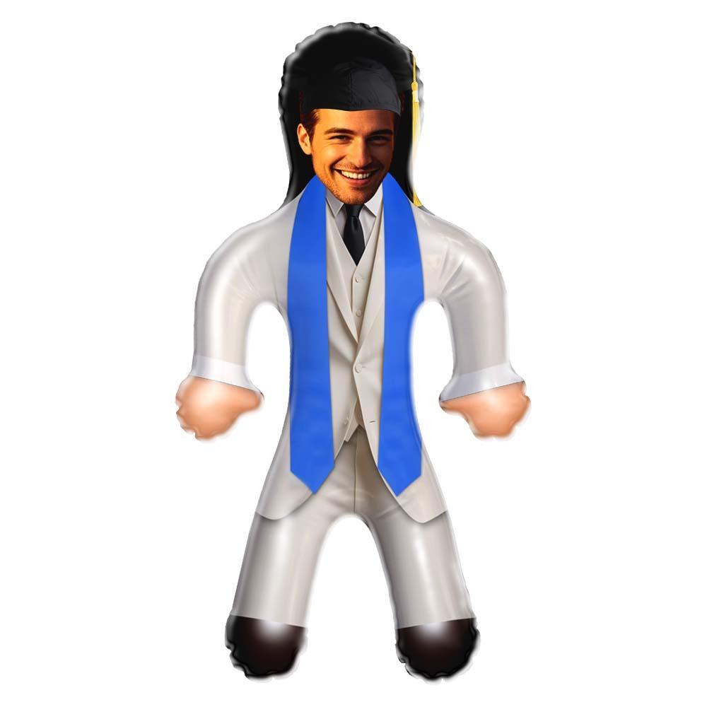 Custom Graduation Suit Style Face Air Minime Doll White Suit & Blue Stole Inflatable Doll - mysiliconefoodbag
