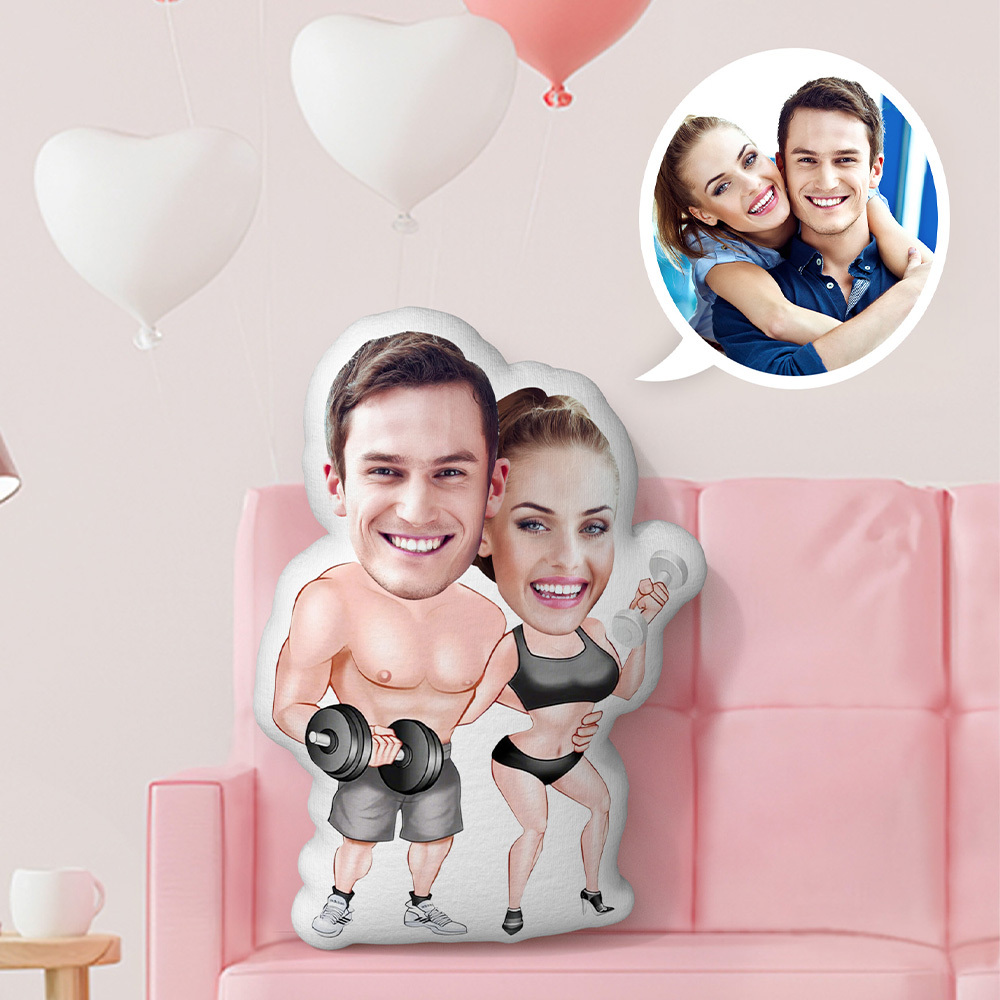 Custom Fitness Couple Face Pillow Heavy Lifting Couple Pillow