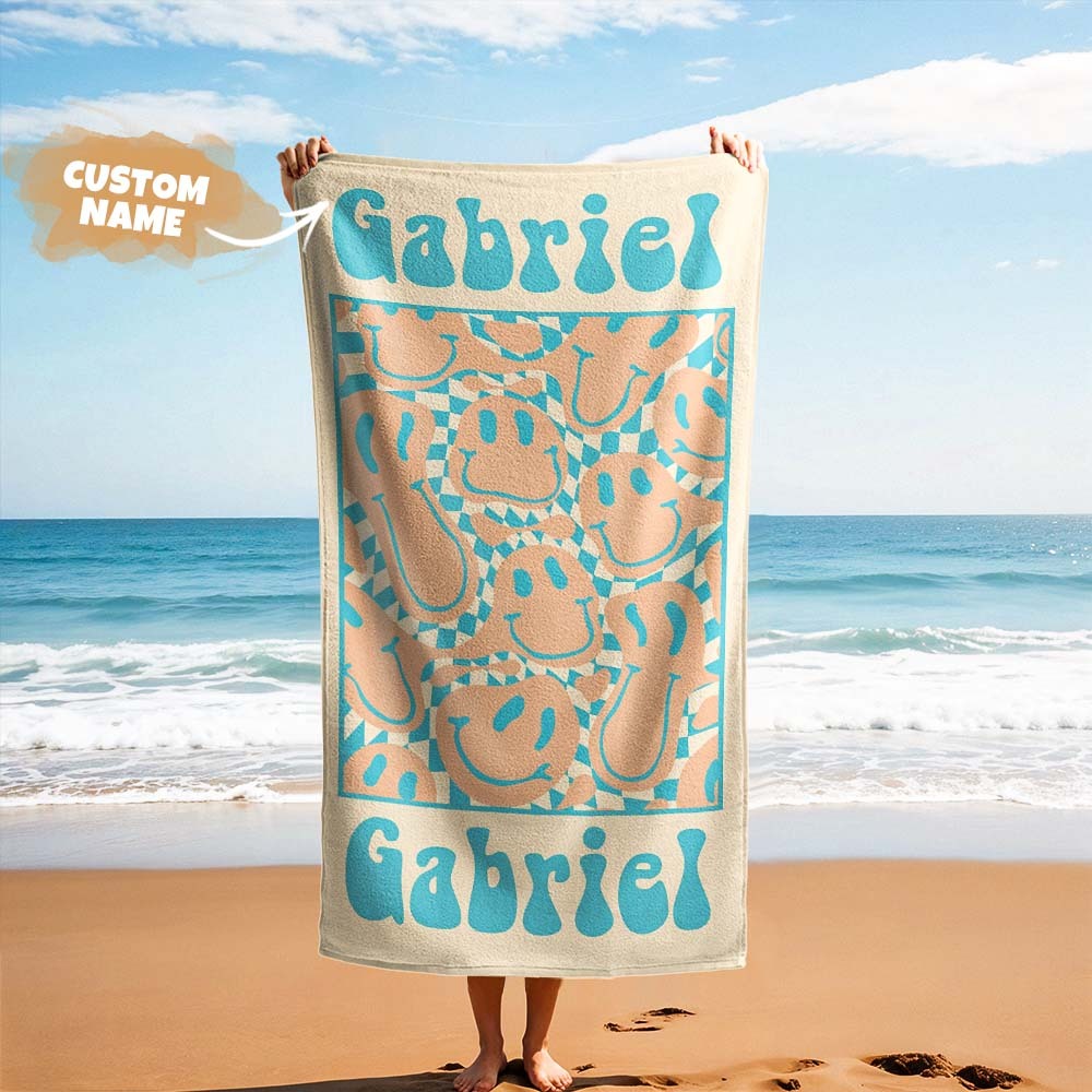 Retro Multi Style Beach Towel Personalized Name Bath Towel Personalized Pool Towel Beach Towel With Name Outside Birthday Holiday Gift - MyFaceTshirt