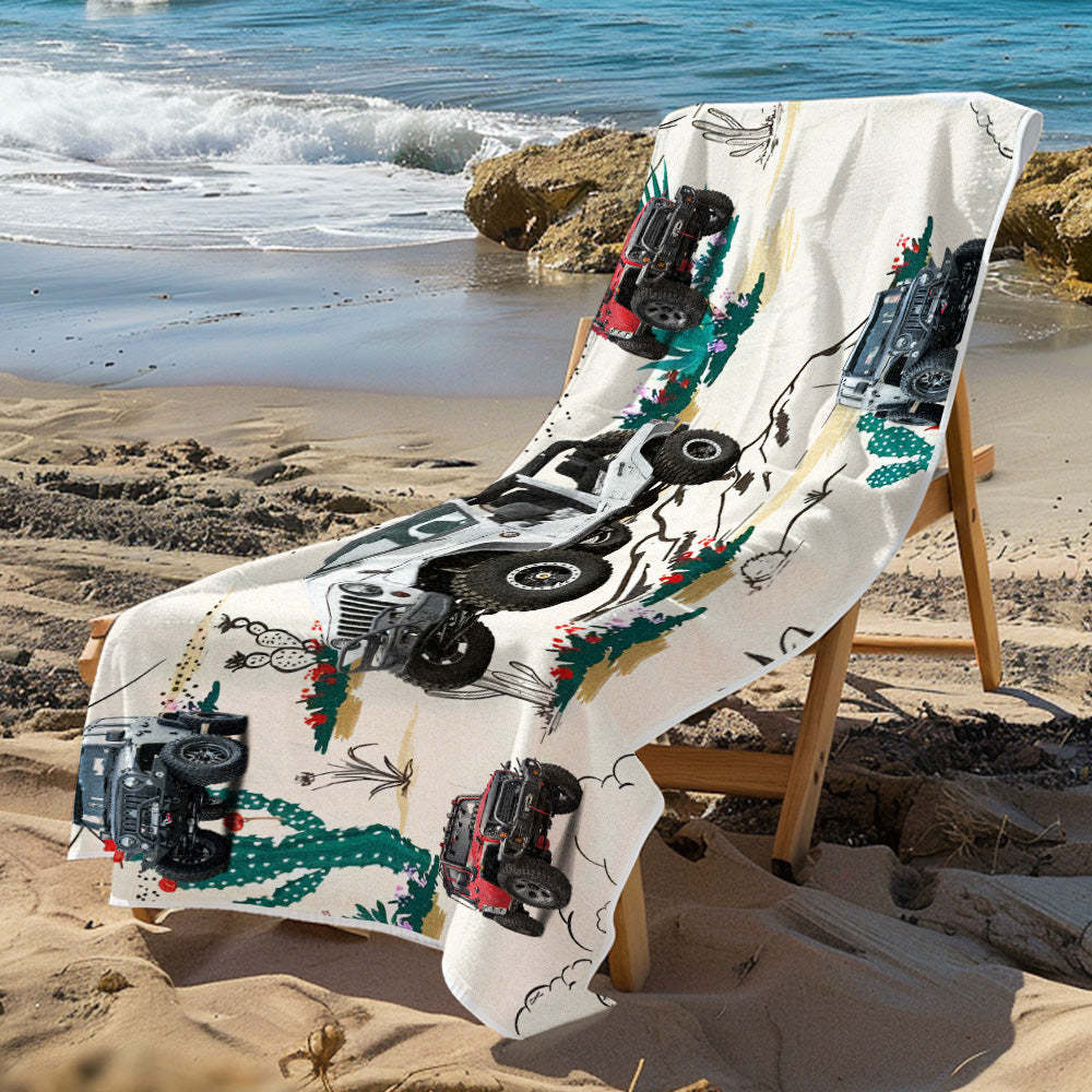 Custom Photo Car Beach Towel - mysiliconefoodbag