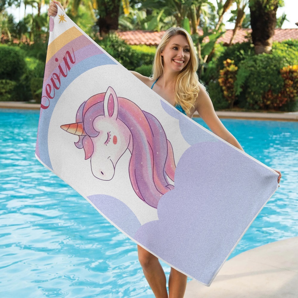 Custom Personalized Beach Towel Cartoon Unicorn Gift for Kid - MyFaceTshirt