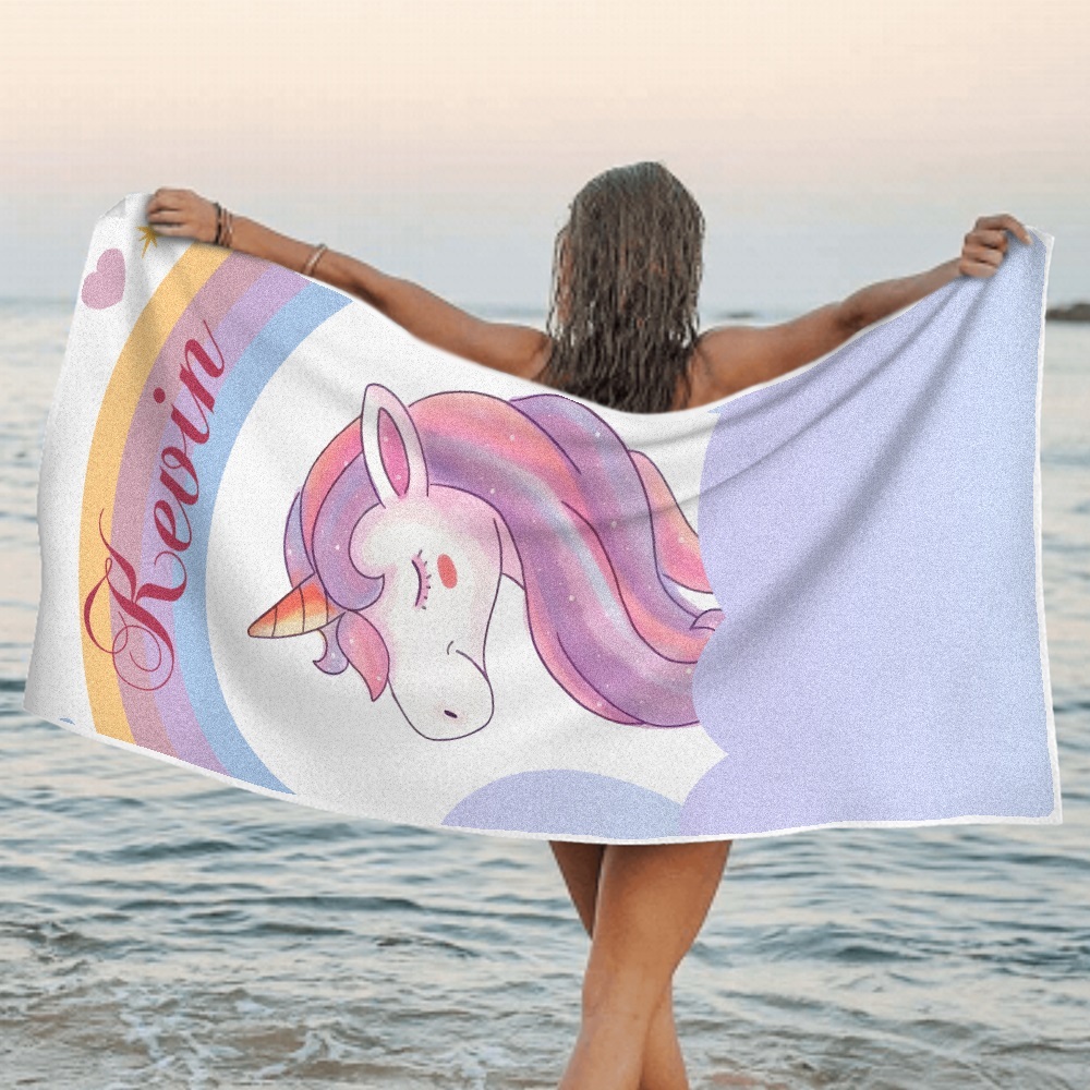 Custom Personalized Beach Towel Cartoon Unicorn Gift for Kid - MyFaceTshirt
