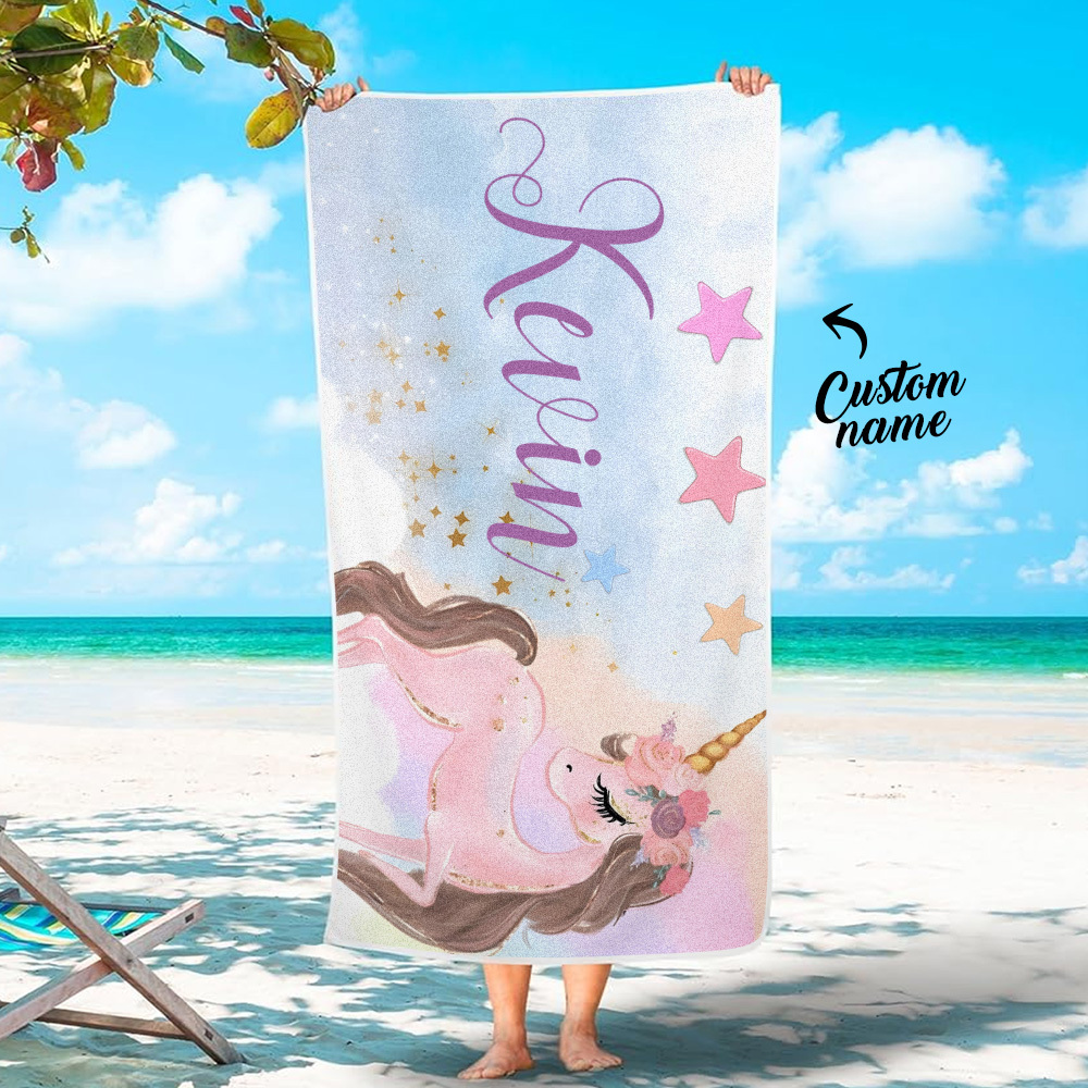 Custom Personalized Beach Towel Cartoon Unicorn Gift for Kid - MyFaceTshirt