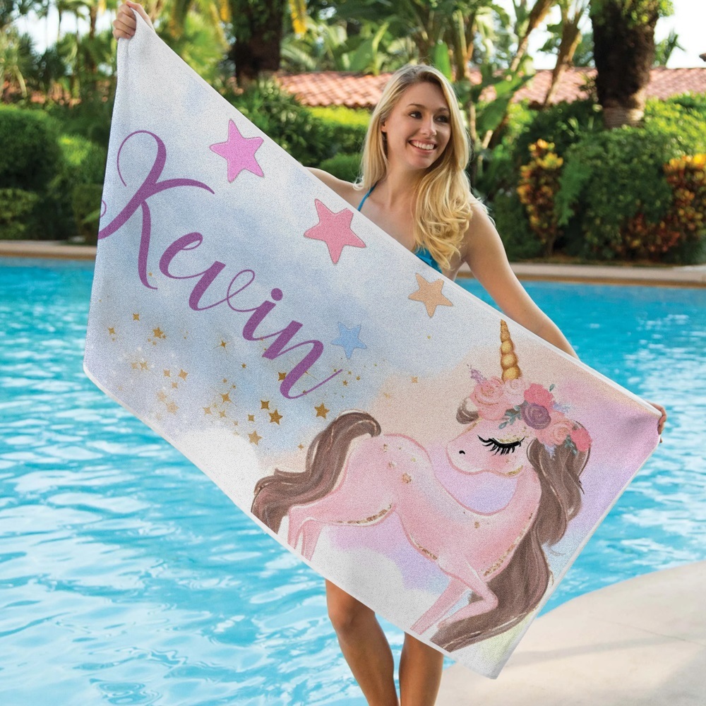 Custom Personalized Beach Towel Cartoon Unicorn Gift for Kid - MyFaceTshirt