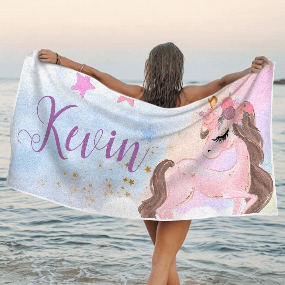 Custom Personalized Beach Towel Cartoon Unicorn Gift for Kid - MyFaceTshirt