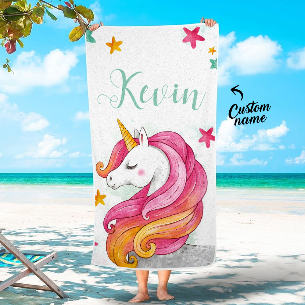 Custom Personalized Beach Towel Cartoon Unicorn Gift for Kid - MyFaceTshirt