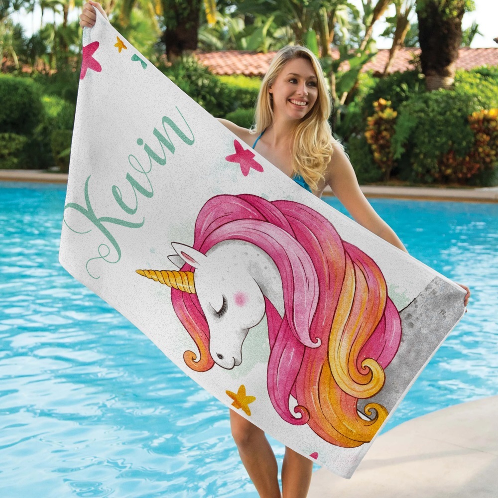 Custom Personalized Beach Towel Cartoon Unicorn Gift for Kid - MyFaceTshirt