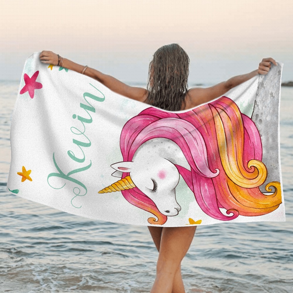 Custom Personalized Beach Towel Cartoon Unicorn Gift for Kid - MyFaceTshirt