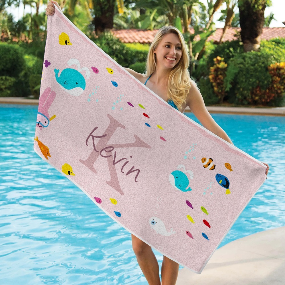 Personalized Custom Beach Towel Underwater World Cartoon Animals Gift for Kid - MyFaceTshirt