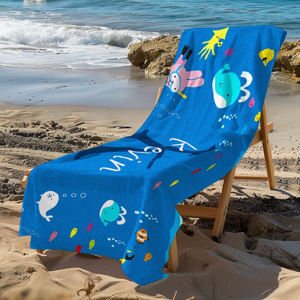 Personalized Custom Beach Towel Underwater World Cartoon Animals Gift for Kid - MyFaceTshirt