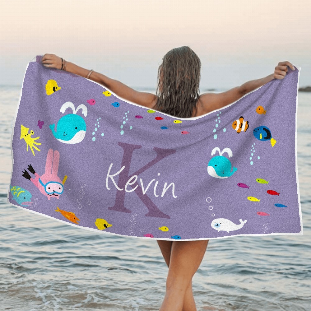 Personalized Custom Beach Towel Underwater World Cartoon Animals Gift for Kid - MyFaceTshirt