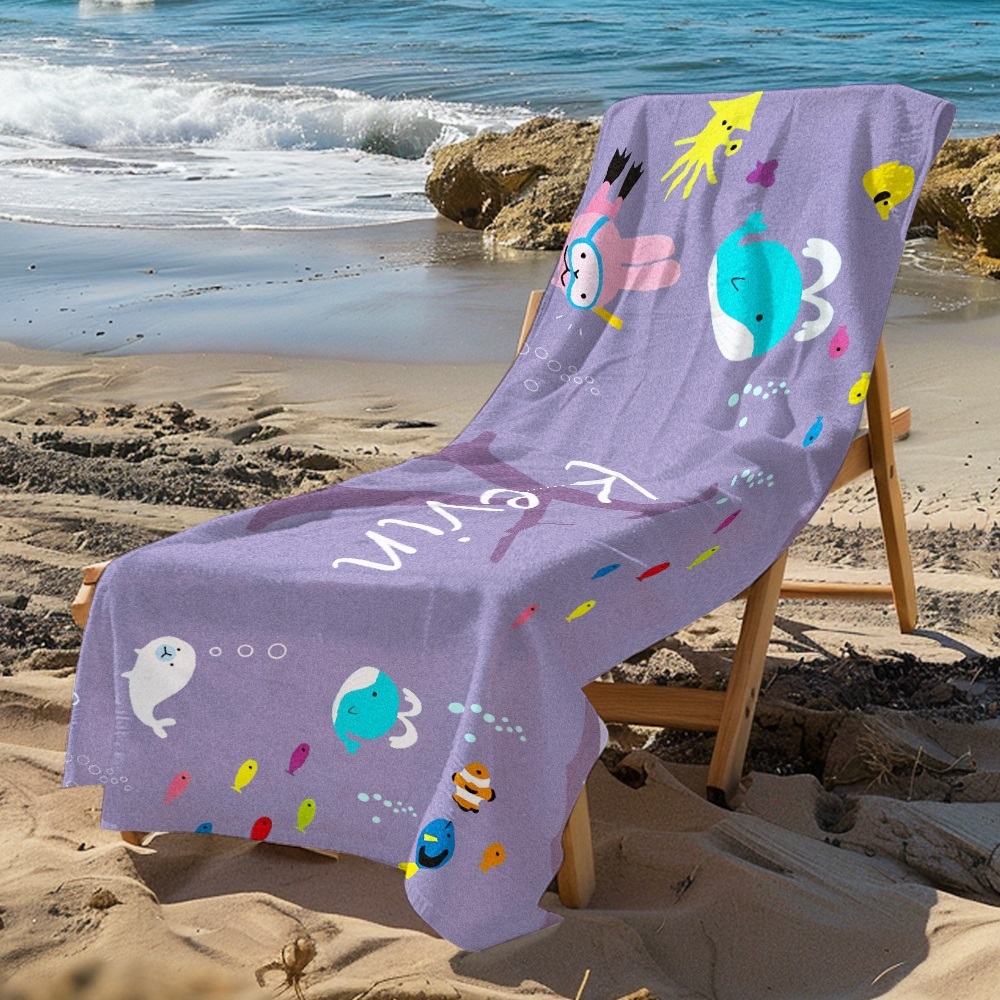 Personalized Custom Beach Towel Underwater World Cartoon Animals Gift for Kid - MyFaceTshirt