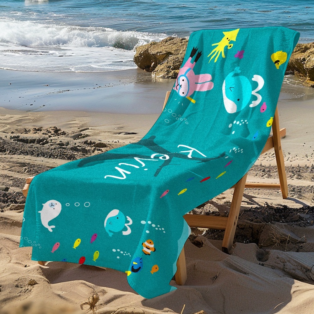 Personalized Custom Beach Towel Underwater World Cartoon Animals Gift for Kid - MyFaceTshirt