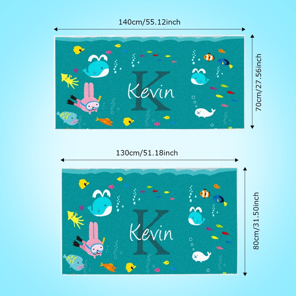 Personalized Custom Beach Towel Underwater World Cartoon Animals Gift for Kid - MyFaceTshirt