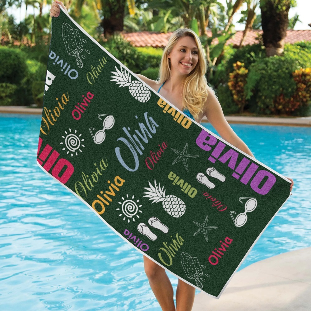 Personalized colorful Beach Towel with Name Summer Vacation Party Gift for Kid - MyFaceTshirt