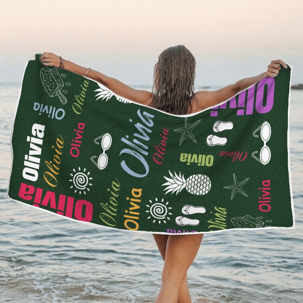 Personalized colorful Beach Towel with Name Summer Vacation Party Gift for Kid - MyFaceTshirt