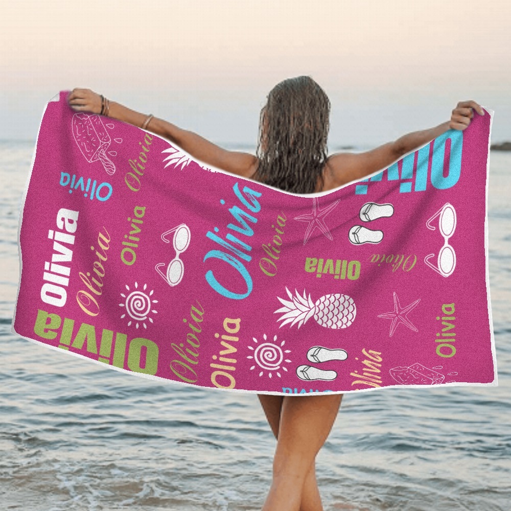 Personalized colorful Beach Towel with Name Summer Vacation Party Gift for Kid - MyFaceTshirt