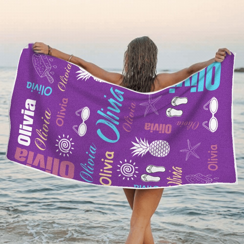 Personalized colorful Beach Towel with Name Summer Vacation Party Gift for Kid - MyFaceTshirt