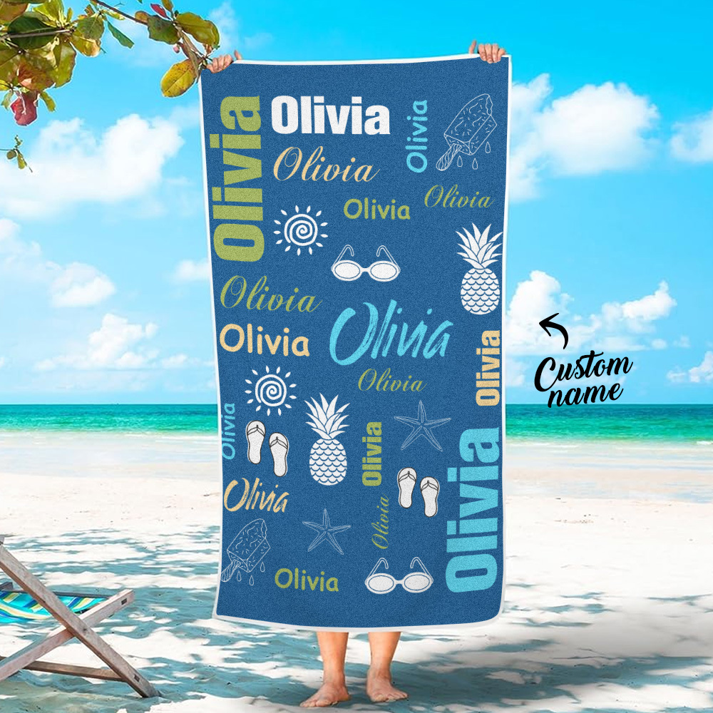 Personalized colorful Beach Towel with Name Summer Vacation Party Gift for Kid - MyFaceTshirt