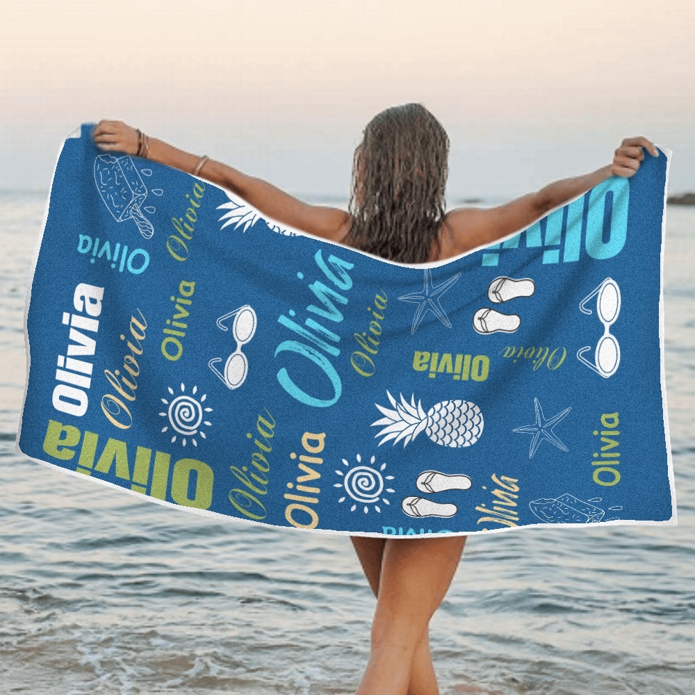 Personalized colorful Beach Towel with Name Summer Vacation Party Gift for Kid - MyFaceTshirt