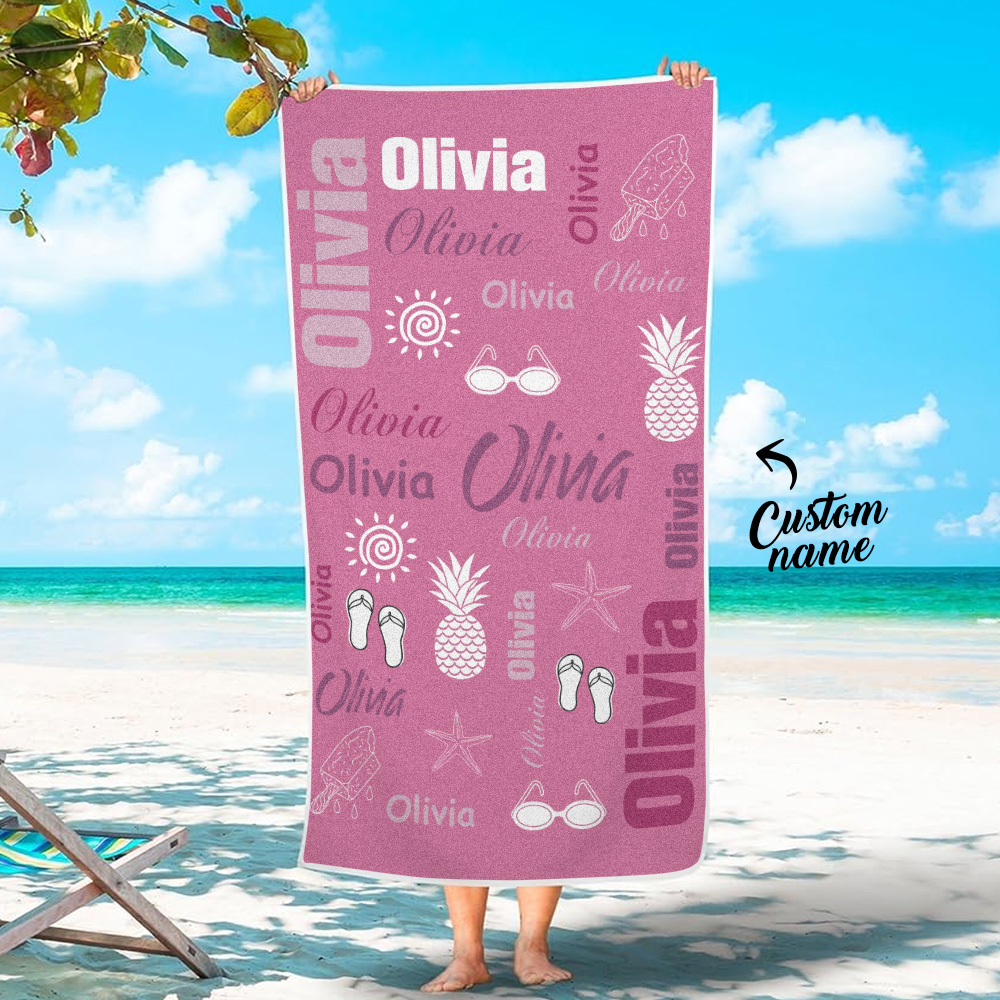 Personalized colorful Beach Towel with Name Summer Vacation Party Gift for Kid - MyFaceTshirt