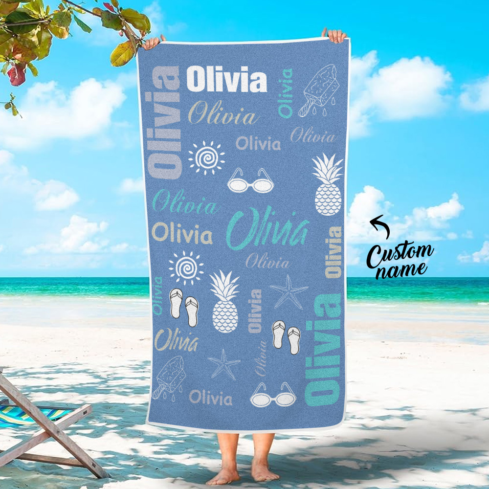 Personalized colorful Beach Towel with Name Summer Vacation Party Gift for Kid - MyFaceTshirt