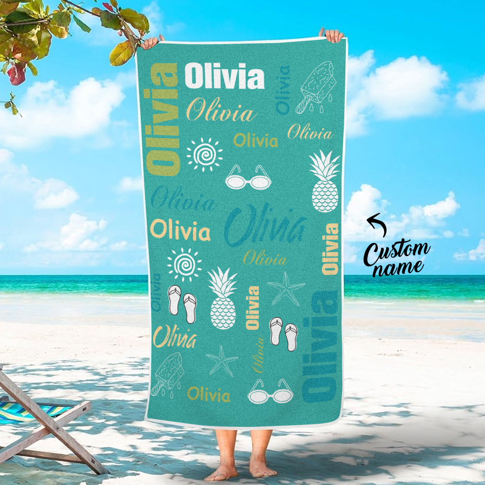 Personalized colorful Beach Towel with Name Summer Vacation Party Gift for Kid - MyFaceTshirt