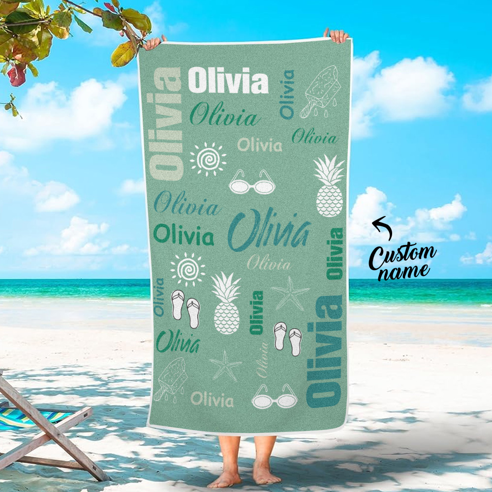 Personalized colorful Beach Towel with Name Summer Vacation Party Gift for Kid - MyFaceTshirt