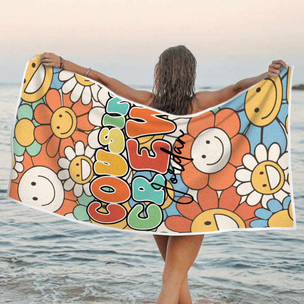 Custom Beach Towel with Name Personalized Cousin Crew Beach Towel Perfect Family Party Gift