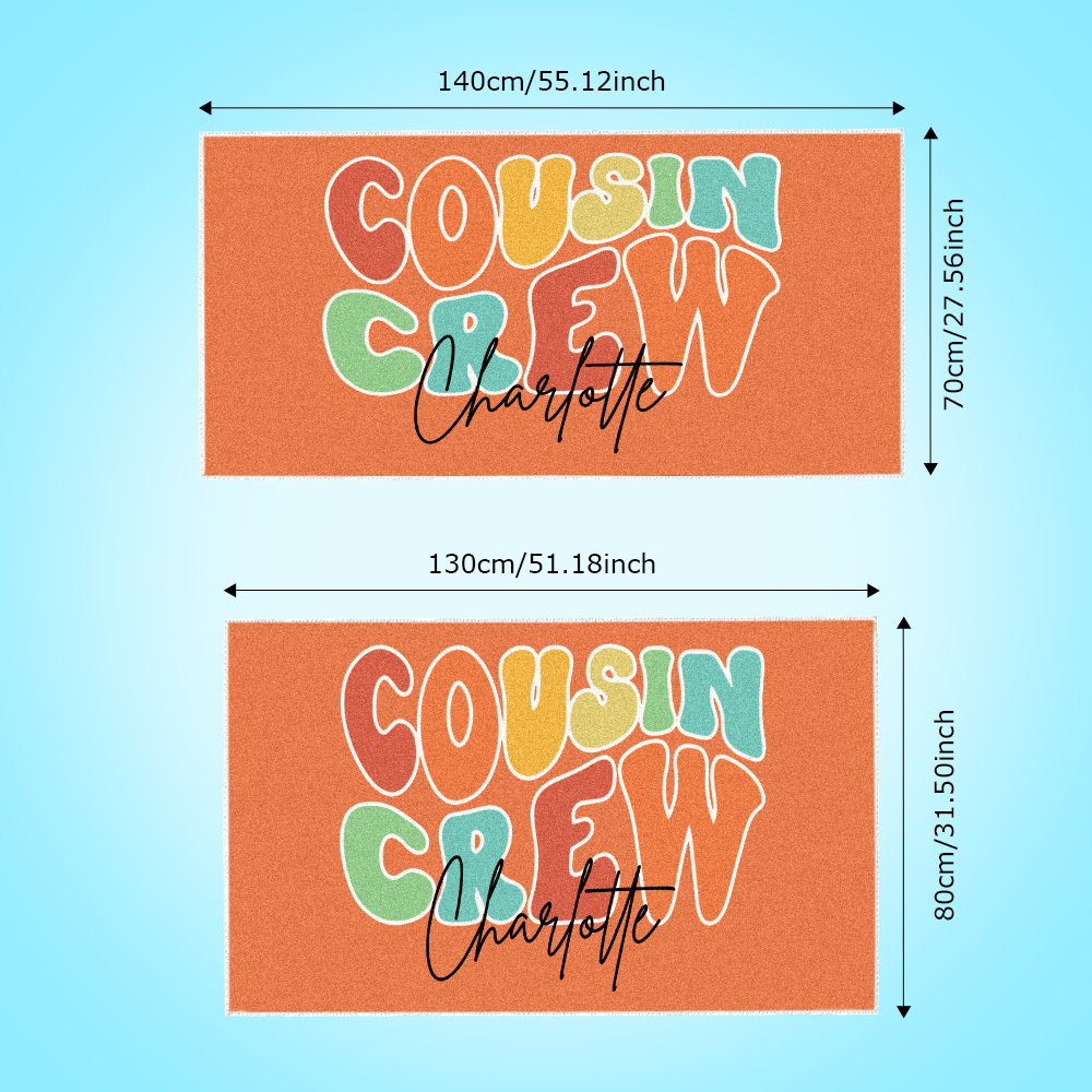 Personalized Multicolor Cousin Crew Beach Towel with Name Summer Holiday Gift for Cousin