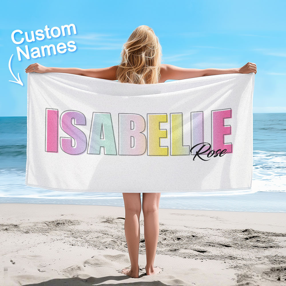 Custom Beach Towel with Rainbow Name Personalized Multi-color Monogram Beach Towel