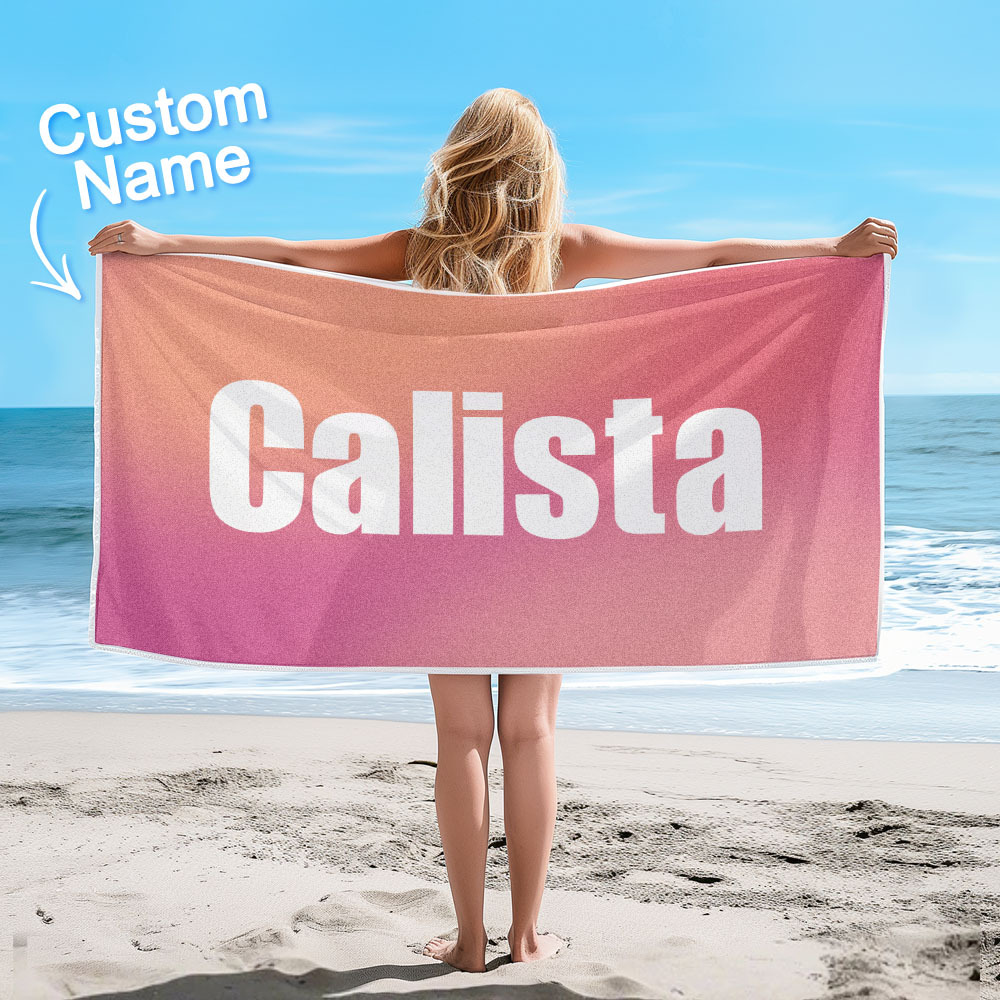 Custom Beach Towel with Name Ombre Multi Color Beach Towel  Personalized Pool Towel Vacation Gift Girl Trip Gift