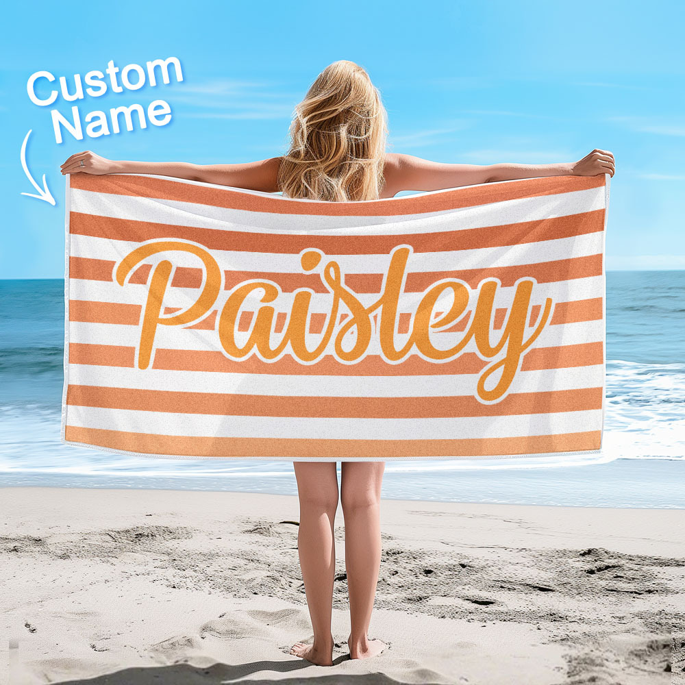 Custom Beach Towel Retro Stripe Style Personalized Name Bath Towel Pool Towel